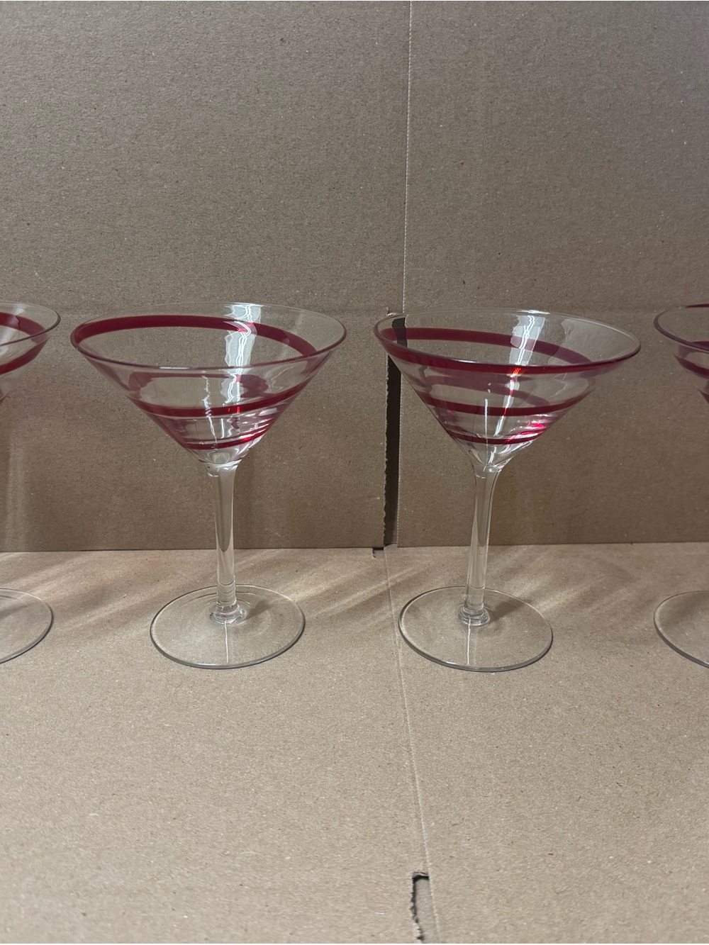 Pier 1 Red Swirline Martini Glasses Set Of 4
